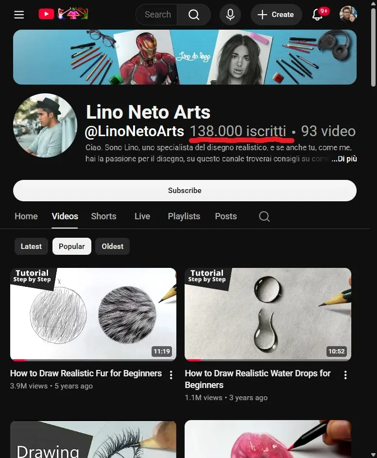 El canal de YouTube Lino Neto Arts